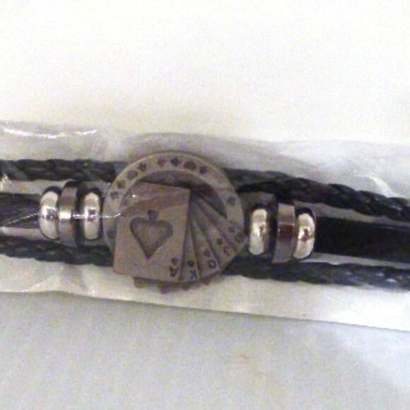 Leather ACE CARD BRACELET Metal ACE PENDANT & NECKLACE Card Deck Casino - Picture 9 of 14